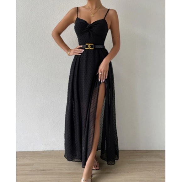 Luxe Swiss dot front tie backless wrap cami maxi dress - Picture 9 of 16